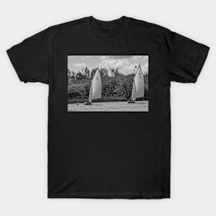 Two brown boats on the Norfolk Broads in the village of Wroxham T-Shirt